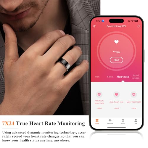 NEWTRENDS Smart Ring, Heart Rate/Sleep/Blood Oxygen Monitoring, Step Count, Wearable Fitness Tracker, APP Bluetooth Connected, IP68 Waterproof, 7 Days Battery Life, Black (Size 9)