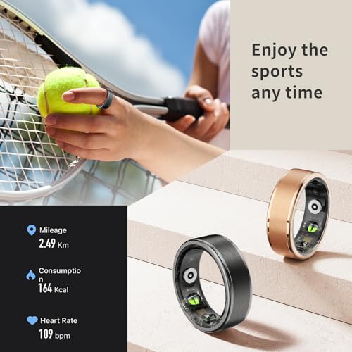 EOGBM Smart Ring Health Tracker, Men's Smart Ring, Women's Fitness Ring, Heart Rate, Blood Oxygen, Sleep Monitor, Pedometer with APP, 5ATM Waterproof, Compatible with iso and Android (Rose Gold, 8#)