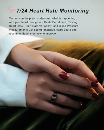 feifuns Smart Rings, Wearable Fitness Trackers with Multiple Sport Modes, Sleep Tracking - Heart Rate - Blood Oxygen - Blood Pressure - IP68 Waterproof, Size 10