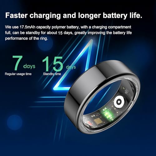 Generic Smart Ring, Health Tracker with Free Subscription, Sleep Tracking Wearable, Heart Rate, Blood Oxygen, Fitness Tracker with Charging Case, Great Gift for Women & Men, Black (Size 11)