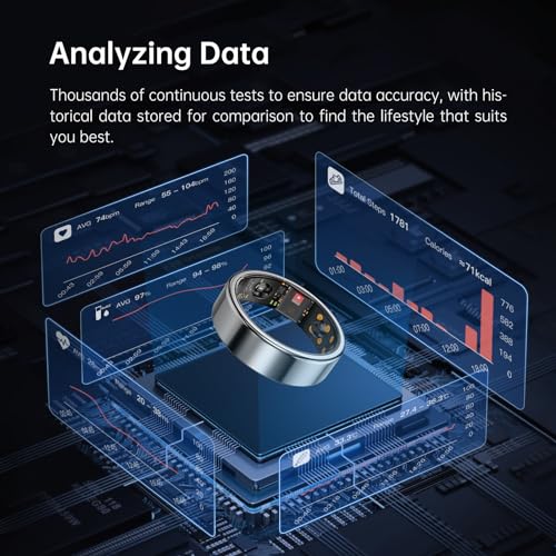 FITLI Smart Ring, No App Subscription, Wearable Fitness Sleep Tracker for Men Women, Heart Rate & Blood Oxygen Monitor, 5-7 Days Battery Life, Compatible with iOS & Android (Silver, #8)