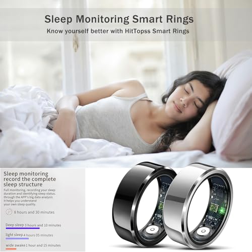 HitTopss Smart Ring, Fitness Sleep Health Tracker Rings for Men Women, No APP Subscription, Sleep Tracking, Heart Rate, Blood Oxygen, IP68 Waterproof (Silver, 10#)