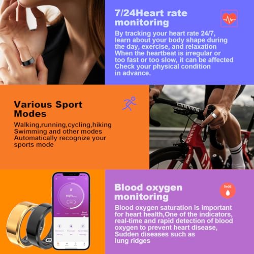 MEETSHERRY Smart Ring Gold | Sleep Heart Rate Blood Oxygen IP68 | Bluetooth Fitness Tracker for Men Women | Stylish Design, 7-9 Days Battery Size 11#