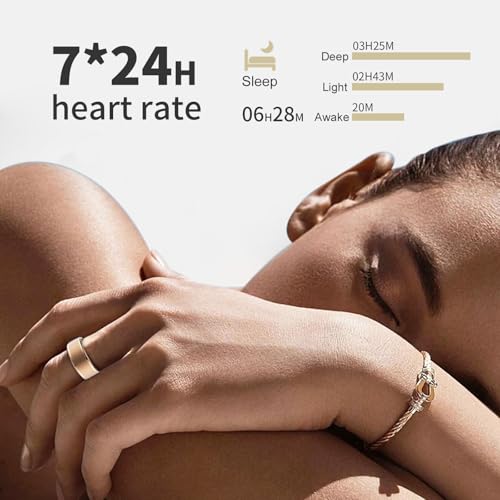 EOGBM Smart Ring Health Tracker, Men's Smart Ring, Women's Fitness Ring, Heart Rate, Blood Oxygen, Sleep Monitor, Pedometer with APP, 5ATM Waterproof, Compatible with iso and Android (Rose Gold, 8#)