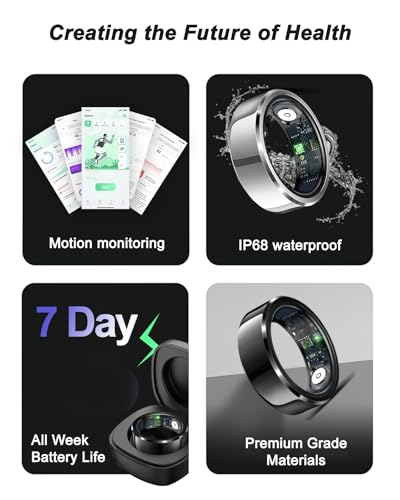 feifuns Smart Rings, Wearable Fitness Trackers with Multiple Sport Modes, Sleep Tracking - Heart Rate - Blood Oxygen - Blood Pressure - IP68 Waterproof, Size 10