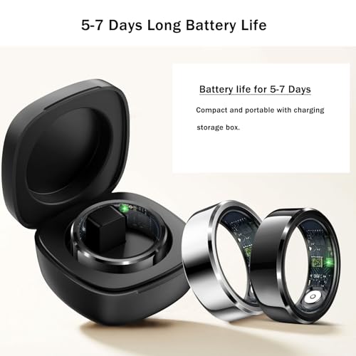 HitTopss Smart Ring, Fitness Sleep Health Tracker Rings for Men Women, No APP Subscription, Sleep Tracking, Heart Rate, Blood Oxygen, IP68 Waterproof (Silver, 10#)