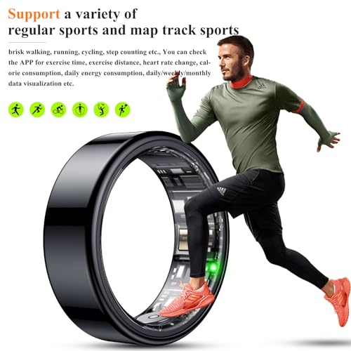 NEWTRENDS Smart Ring, Heart Rate/Sleep/Blood Oxygen Monitoring, Step Count, Wearable Fitness Tracker, APP Bluetooth Connected, IP68 Waterproof, 7 Days Battery Life, Black (Size 9)