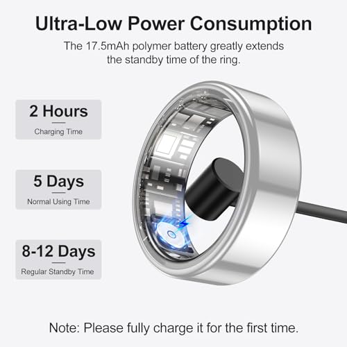 𝐒𝐦𝐚𝐫𝐭 𝐑𝐢𝐧𝐠,Wearable Fitness Smart Ring Health Tracker,Sleep Quality & Heart Rate & Blood Oxygen Monitoring,IP68 Waterproof,No Subscription Fees,Smart Ring for Women, Men (Sliver,Size 8)