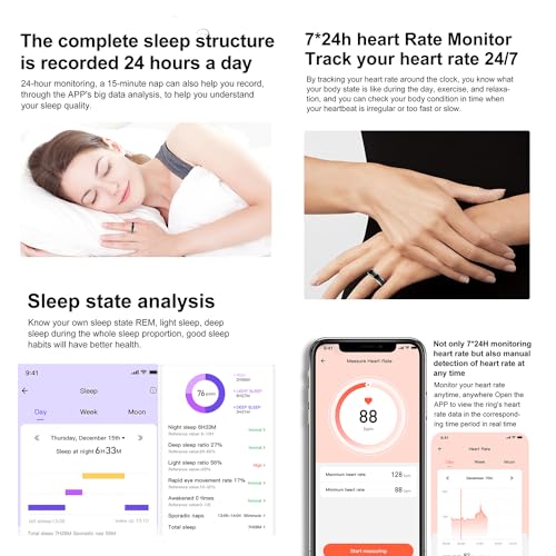 Fecoul Smart Health Ring for Fitness Sleep Tracking, 24-Hour Heart Rate Monitoring, Blood Oxygen Tracking, somatosensory Sports Games, 5ATM Waterproof Rating, Free APP (# 11)