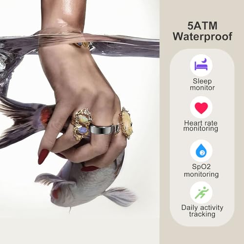 EOGBM Smart Ring Health Tracker, Men's Smart Ring, Women's Fitness Ring, Heart Rate, Blood Oxygen, Sleep Monitor, Pedometer with APP, 5ATM Waterproof, Compatible with iso and Android (Rose Gold, 8#)