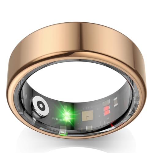 Dulutuxe Smart Ring Fitness Tracker, Health Sleep Heart Rate Blood Oxygen Tracker Smart Ring, Waterproof Bluetooth Tracker Rings (Gold, 10)