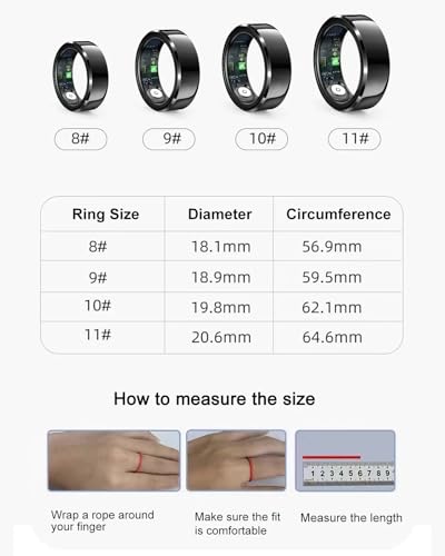 feifuns Smart Rings, Wearable Fitness Trackers with Multiple Sport Modes, Sleep Tracking - Heart Rate - Blood Oxygen - Blood Pressure - IP68 Waterproof, Size 10