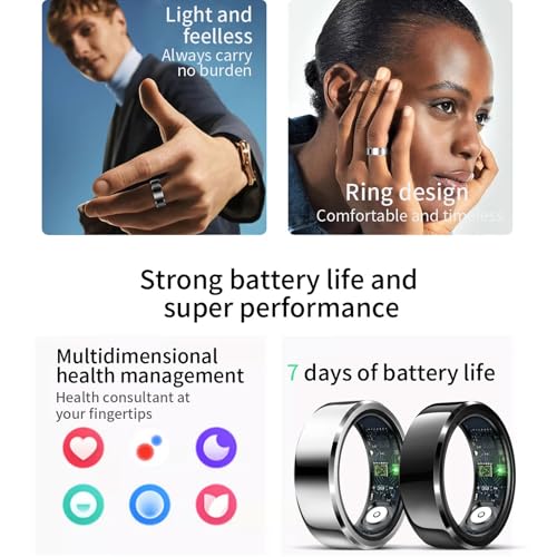 HitTopss Smart Ring, Fitness Sleep Health Tracker Rings for Men Women, No APP Subscription, Sleep Tracking, Heart Rate, Blood Oxygen, IP68 Waterproof (Silver, 10#)