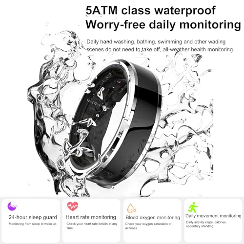 Fecoul Smart Health Ring for Fitness Sleep Tracking, 24-Hour Heart Rate Monitoring, Blood Oxygen Tracking, somatosensory Sports Games, 5ATM Waterproof Rating, Free APP (# 11)
