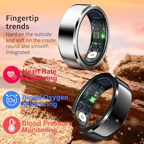 CNBRO Smart Ring Heart Rate Monitor Blood Pressure Ring Sleep Tracker Health Ring Pedometer Step Counter Calories Waterproof Fitness Rings for Women Men