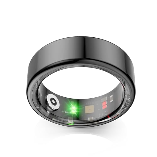 EOGBM Smart Rings for Men, Fitness Trackers for Women - Sleep Tracking Wearable - Heart Rate - Blood Oxygen - IP68 Waterproof, Compatible with Android & iOS（Black） (9#)