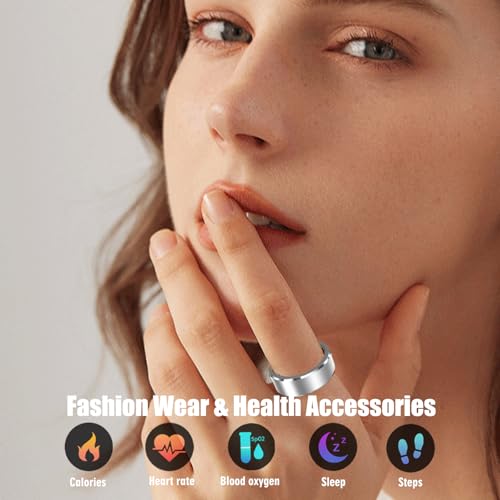 Smart Ring for Women/Men Fitness Rings Health Tracker Rings, Free App 5-7 Days Battery,Heart Rate,Blood Oxygen Silver(Diameter 19.2 mm)