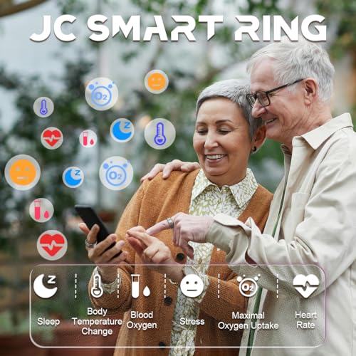 DIIKEN JCRing Smart Ring Fitness Tracker, Sleep Tracking Wearable, Accurate Monitoring of Pedometer, Heart, Temperature, Titanium Ring with Charging Case, APP for iOS & Android(Size8)