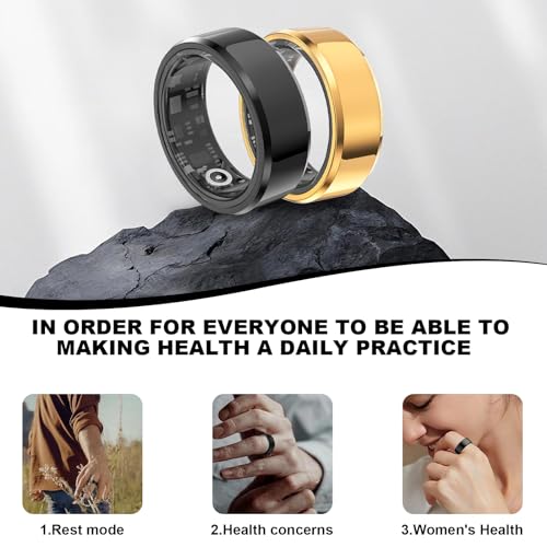 MEETSHERRY Smart Ring Gold | Sleep Heart Rate Blood Oxygen IP68 | Bluetooth Fitness Tracker for Men Women | Stylish Design, 7-9 Days Battery Size 11#