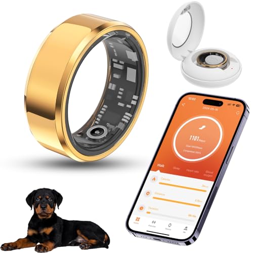 FMNGOP 2024 New Smart Ring, Bluetooth 5.0 Heart Rate Monitor, Activity Tracker, Sleep Monitor, Health Tracker, Menstrual Cycle Tracker, Blood Oxygen Monitor, Calorie Tracker (Gold, 8-57.0mm/2.24in)