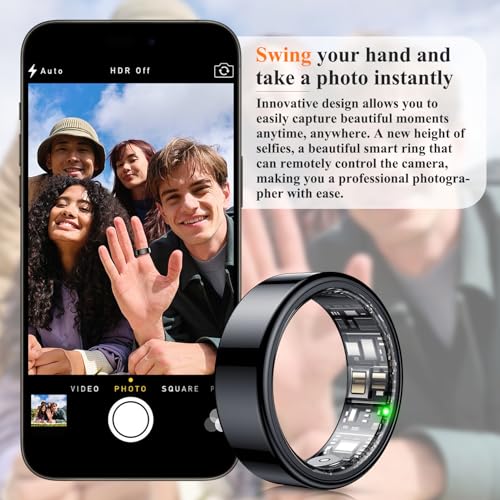 NEWTRENDS Smart Ring, Heart Rate/Sleep/Blood Oxygen Monitoring, Step Count, Wearable Fitness Tracker, APP Bluetooth Connected, IP68 Waterproof, 7 Days Battery Life, Black (Size 9)