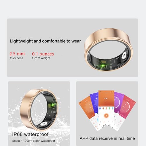 Jojovenusmall Smart Ring Health Tracker,Anillo Inteligente para Hombre,Health Rings for Women & Men,Long Lasting Batteries Sleep Ring (Gold, 11#)