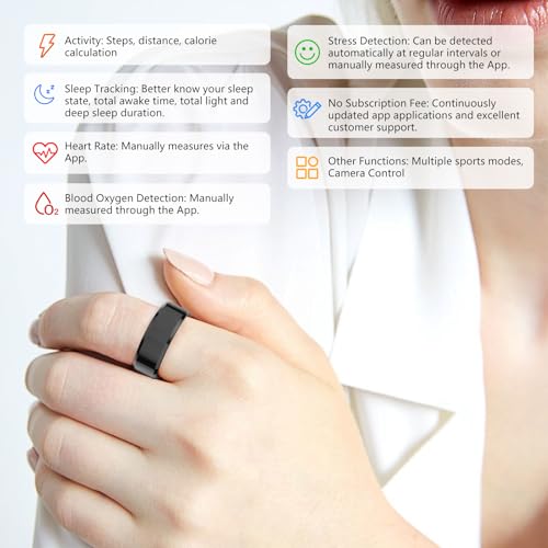 GenXenon Fitness Tracker Smart Ring,Step Counter,Heart Rate Blood Oxygen Sleep Tracker Health Ring, 5ATM Waterproof Long Battery Life Smart Rings Compatible with iOS & Android (Black, US 9)