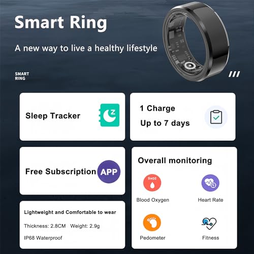 FEIKIT Smart Ring, Fitness Ring Health Tracker for Men/Women, Sleep Tracker Wearable, Fitness Tracker, Heart Rate, Blood Oxygen with Free Subscription, Support 6-7 Days Battery Life (Black, 11)