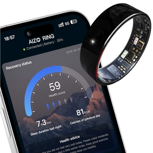 AMZAIZO Smart Ring Health Fitness Tracker,Sleep&Exercise Monitor Heart Rate,Blood Oxygen,Temp,Steps,Distance,Calories,Event Reminders,Air Gestures,SOS,5ATM Waterproof,for iOS & Android (#8)