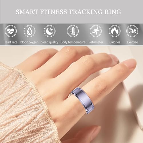 HitTopss Smart Rings Fitness Tracker Rings for Women, No APP Subscription, Sleep Tracking, Heart Rate, Blood Oxygen, IP68 Waterproof (Silver, 9#)