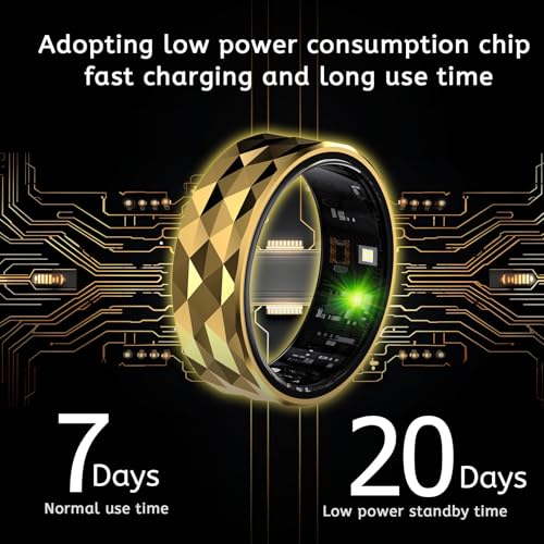 Smart Ring with Calories, Heart Rate,Step Counter, Heart Rate & Blood Oxygen Monitor, Sleep Tracking, and IP68 Waterproof - No App Subscription, Compatible with Android 5.1+ & iOS 8.0+ (Gold, 9)