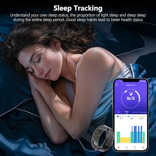 GenXenon Fitness Tracker Smart Ring,Step Counter,Heart Rate Blood Oxygen Sleep Tracker Health Ring, 5ATM Waterproof Long Battery Life Smart Rings Compatible with iOS & Android (Black, US 9)