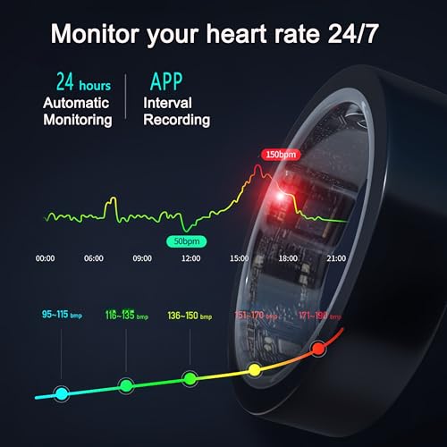 FEIKIT Smart Ring, Fitness Ring Health Tracker for Men/Women, Sleep Tracker Wearable, Fitness Tracker, Heart Rate, Blood Oxygen with Free Subscription, Support 6-7 Days Battery Life (Black, 11)
