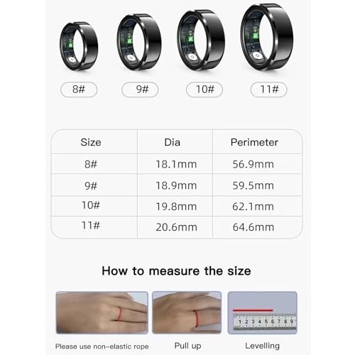 HitTopss Smart Ring, Fitness Sleep Health Tracker Rings for Men Women, No APP Subscription, Sleep Tracking, Heart Rate, Blood Oxygen, IP68 Waterproof (Silver, 10#)