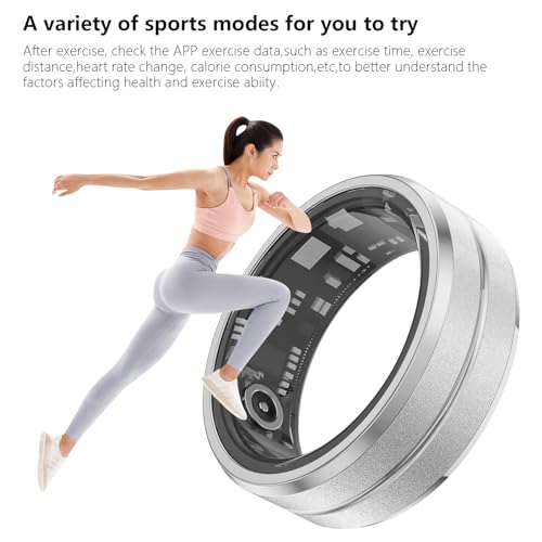 Tulbeys Fitness Tracker Smart Ring, Step Counter for Walking, Heart Rate Blood Oxygen Calorie Sleep Tracker Health Ring, IP68 Waterproof Design, Stainless Steel, 5-7 Days Battery Life, Silver (US 7)