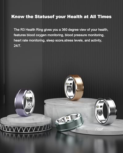 feifuns Smart Ring, Wearable Fitness Tracker with Multiple Sport Modes, Sleep Tracking - Heart Rate - Blood Oxygen - Temperature Trends - IP68 Waterproof, Size 10
