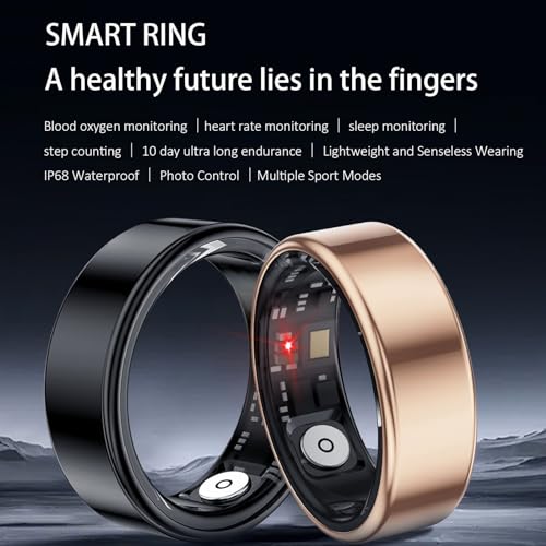 Akimomaty Smart Ring Fitness Tracker for Men Women, Health Sleep Heart Rate Blood Oxygen Tracker Smart Ring with Wireless Charger Box, IP68 Waterproof Bluetooth Tracker Rings (Black# 12)