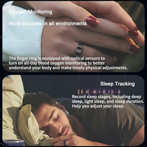 FEIKIT Smart Ring, Fitness Ring Health Tracker for Men/Women, Sleep Tracker Wearable, Fitness Tracker, Heart Rate, Blood Oxygen with Free Subscription, Support 6-7 Days Battery Life (Black, 11)