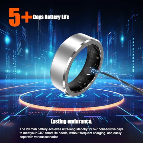 Smart Ring for Women/Men Fitness Rings Health Tracker Rings, Free App 5-7 Days Battery,Heart Rate,Blood Oxygen Silver(Diameter 19.2 mm)