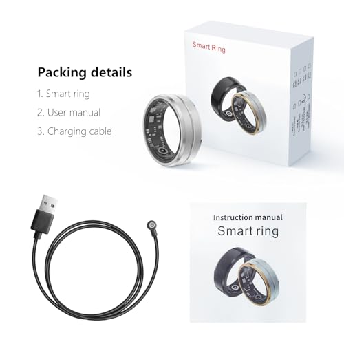 Tulbeys Fitness Tracker Smart Ring, Step Counter for Walking, Heart Rate Blood Oxygen Calorie Sleep Tracker Health Ring, IP68 Waterproof Design, Stainless Steel, 5-7 Days Battery Life, Silver (US 7)