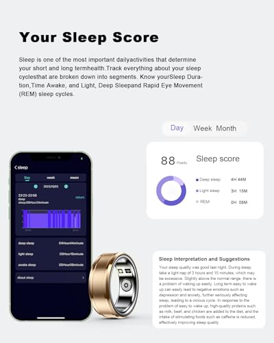 feifuns Smart Ring, Wearable Fitness Tracker with Multiple Sport Modes, Sleep Tracking - Heart Rate - Blood Oxygen - Temperature Trends - IP68 Waterproof, Size 10