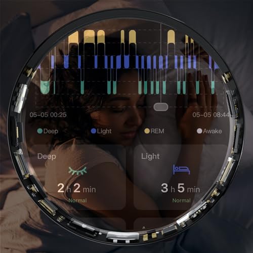 AMZAIZO Smart Ring Health Fitness Tracker,Sleep&Exercise Monitor Heart Rate,Blood Oxygen,Temp,Steps,Distance,Calories,Event Reminders,Air Gestures,SOS,5ATM Waterproof,for iOS & Android (#8)