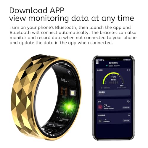 Smart Ring with Calories, Heart Rate,Step Counter, Heart Rate & Blood Oxygen Monitor, Sleep Tracking, and IP68 Waterproof - No App Subscription, Compatible with Android 5.1+ & iOS 8.0+ (Gold, 9)