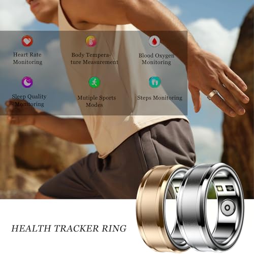 HitTopss Smart Rings Fitness Tracker Rings for Women, No APP Subscription, Sleep Tracking, Heart Rate, Blood Oxygen, IP68 Waterproof (Silver, 9#)