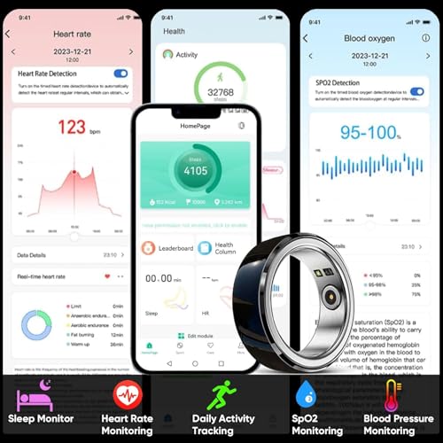Dulutuxe Smart Ring Health Tracker Waterproof - Wearable Smart Fitness Sleep Tracker Heart Rate, Blood Oxygen for Men Women, Support 7 Days Battery Life (Black, 12)