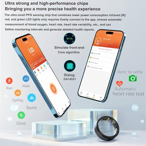 Akimomaty Smart Ring Fitness Tracker for Men Women, Health Sleep Heart Rate Blood Oxygen Tracker Smart Ring with Wireless Charger Box, IP68 Waterproof Bluetooth Tracker Rings (Black# 12)