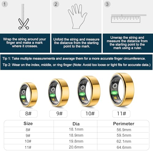 Smart Ring Fitness Tracker Ring for Women Men - Sleep Heart Rate Step Blood Oxygen Blood Pressure Health Tracker, 5ATM Waterproof Compatible with Android & iOS, No App Subscription, 5 Day Battery(8#)