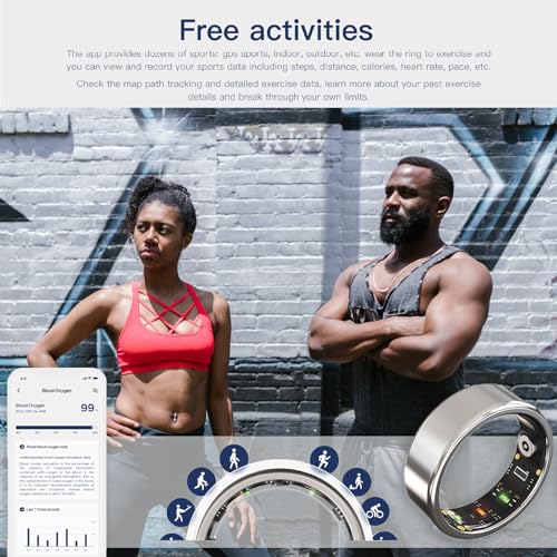 OULENCU 2024 Smart Ring, Health Tracker, Fitness Smart Ring, Bluetooth 5.0 Heart Rate Monitor, Activity Tracker, Sleep Monitor, Blood Oxygen Monitor, Calorie Tracker (Gold, 6-16.5mm)