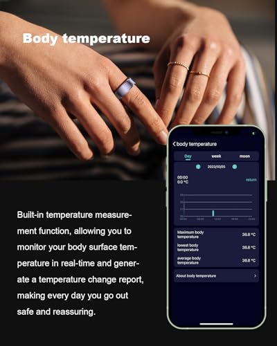 feifuns Smart Ring, Wearable Fitness Tracker with Multiple Sport Modes, Sleep Tracking - Heart Rate - Blood Oxygen - Temperature Trends - IP68 Waterproof, Size 10