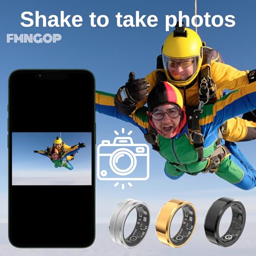 FMNGOP 2024 New Smart Ring, Bluetooth 5.0 Heart Rate Monitor, Activity Tracker, Sleep Monitor, Health Tracker, Menstrual Cycle Tracker, Blood Oxygen Monitor, Calorie Tracker (Gold, 8-57.0mm/2.24in)